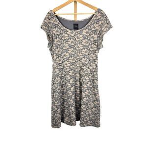 Anthropologie Deletta Grey Floral Lined Cotton Blend Dress w Scoop Neck Sz L EUC